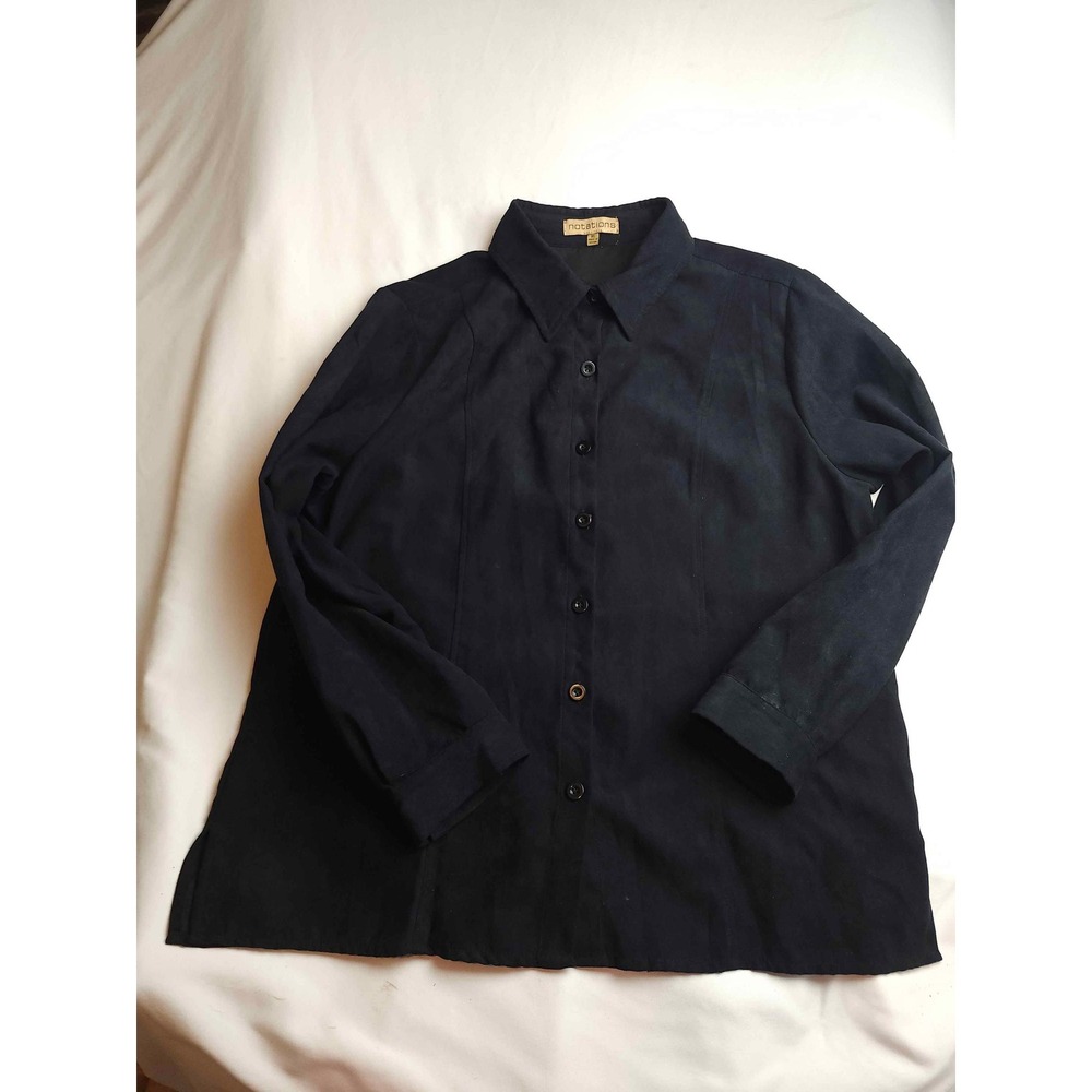Notations Black Faux Suede Button Down Shirt Long Sleeve Mens XL